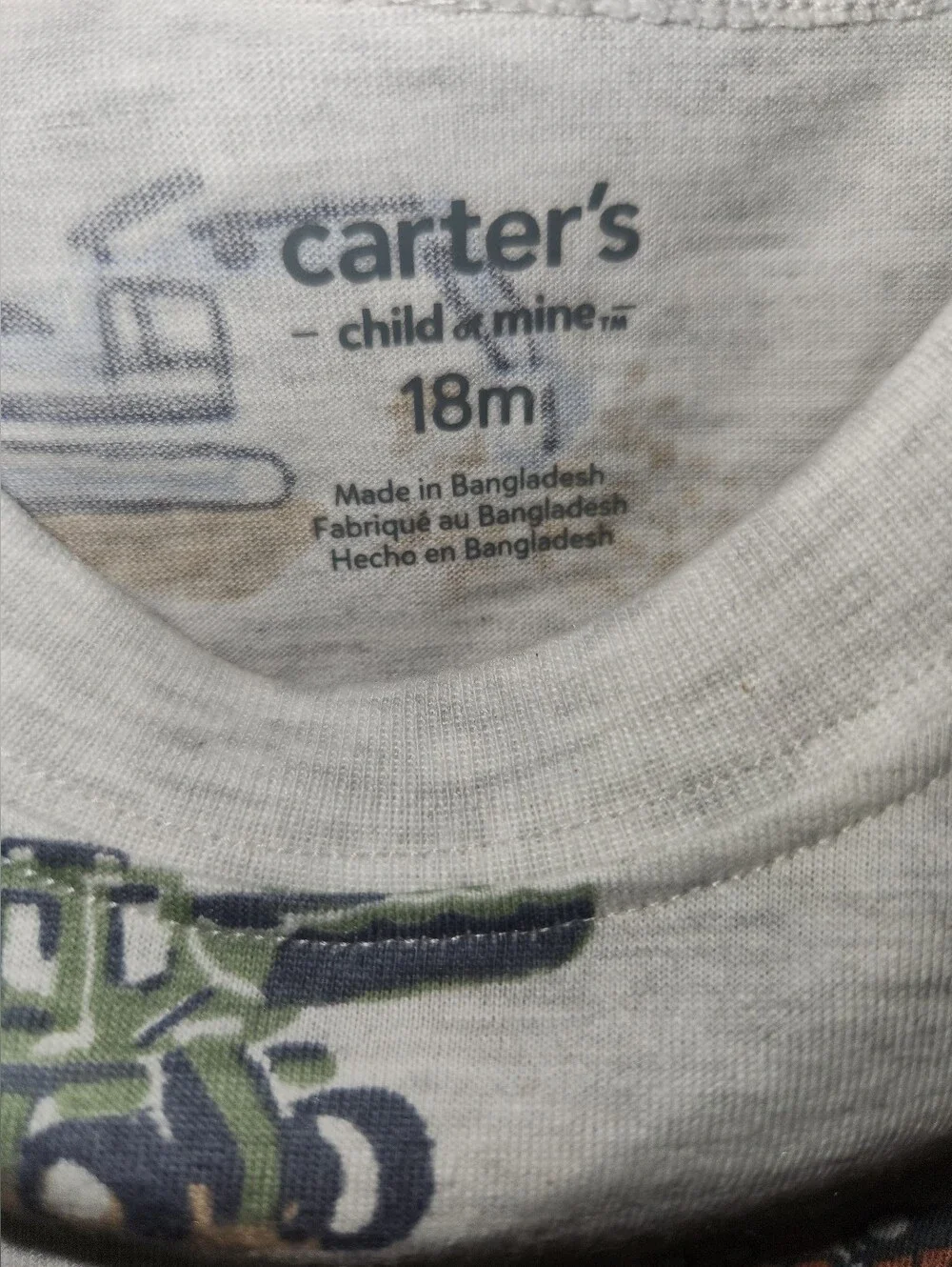 Carter's Child Of Mine Baby Boy Short Sleeves Romper 18M NWT Light Gray Trucks